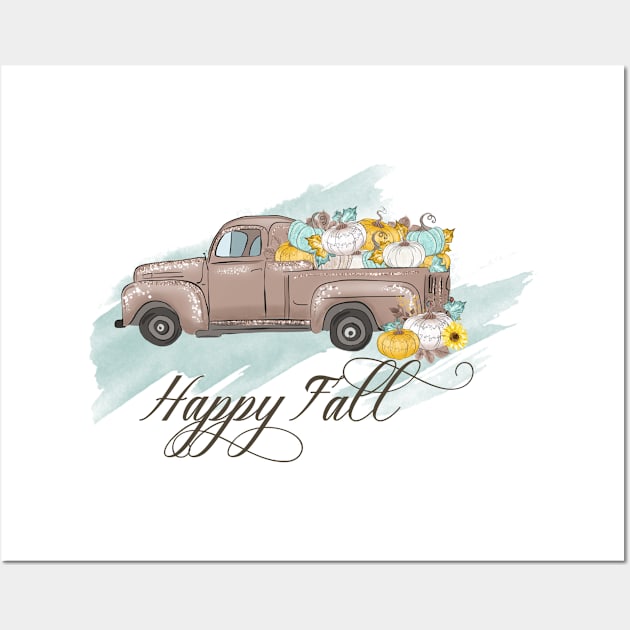 Happy Fall Country Pumpkin Truck Wall Art by ColorFlowCreations